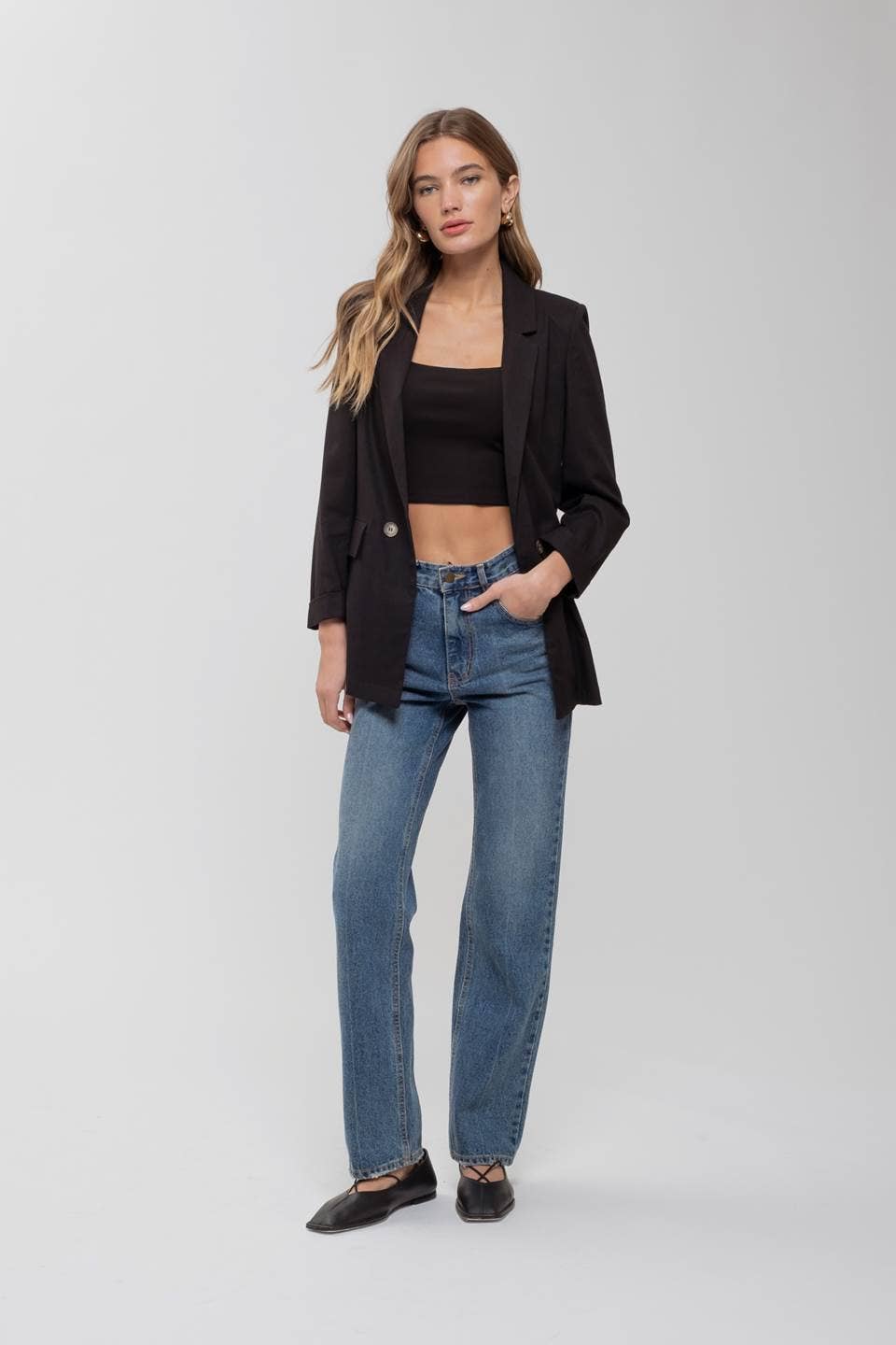 3/4 Cuff Sleeve Collared Blazer