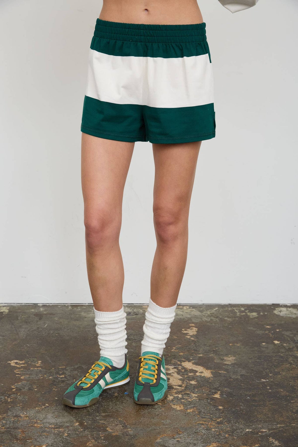 Wide Stripe Elastic Waist Knit Shorts
