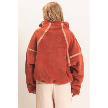 Contrast Trim Half-Zip Fleece Pullover