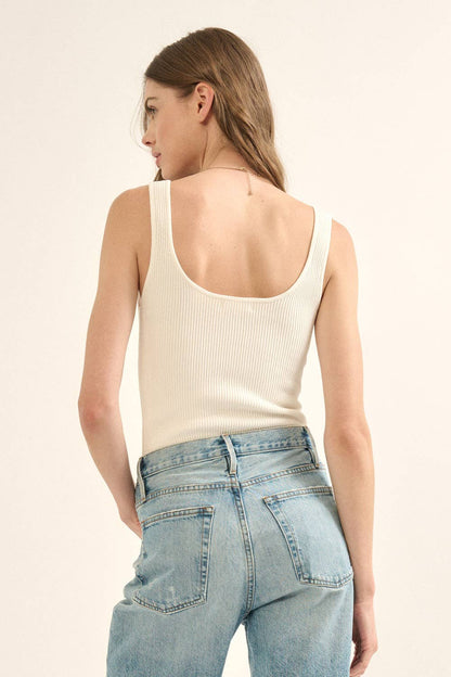 Shaper Fit Scoop Neck Ribbed  Knit Tank Bodysuit