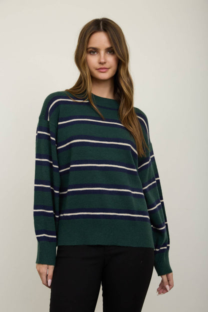 Multi-Color Stripe Crew Neck Relaxed Pullover