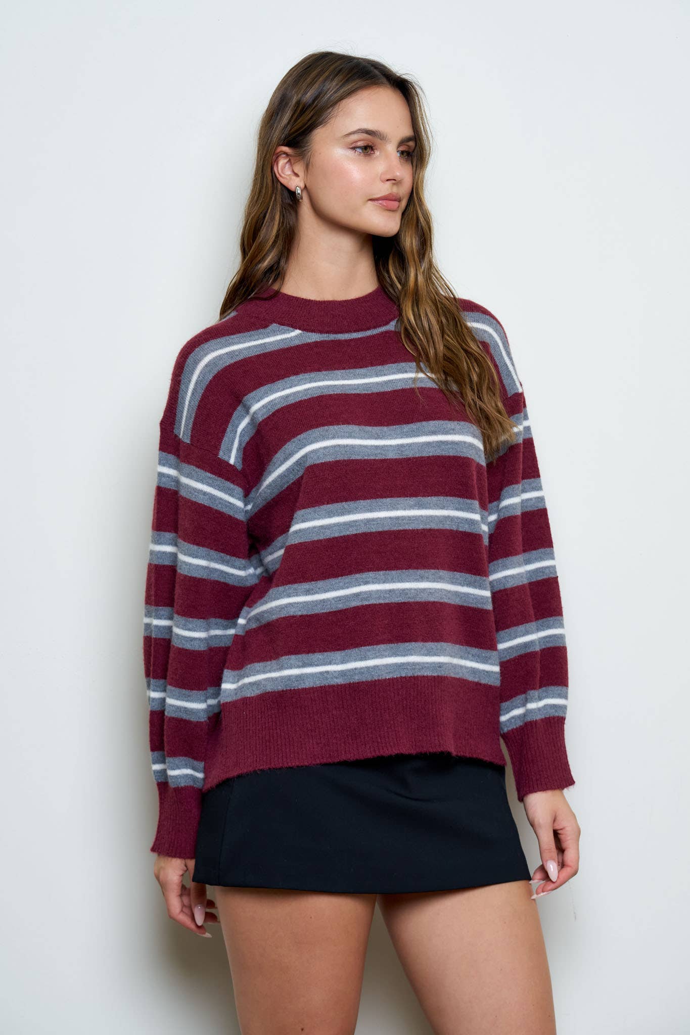 Multi-Color Stripe Crew Neck Relaxed Pullover