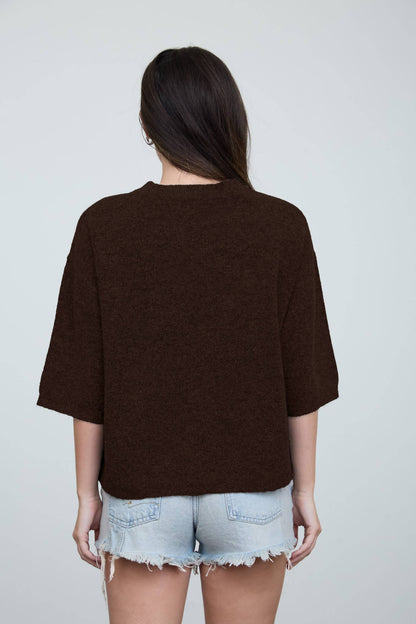 Heathered Crew Neck Half Sleeve Boxy Pullover