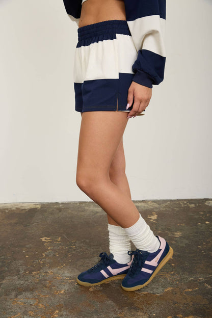 Wide Stripe Elastic Waist Knit Shorts
