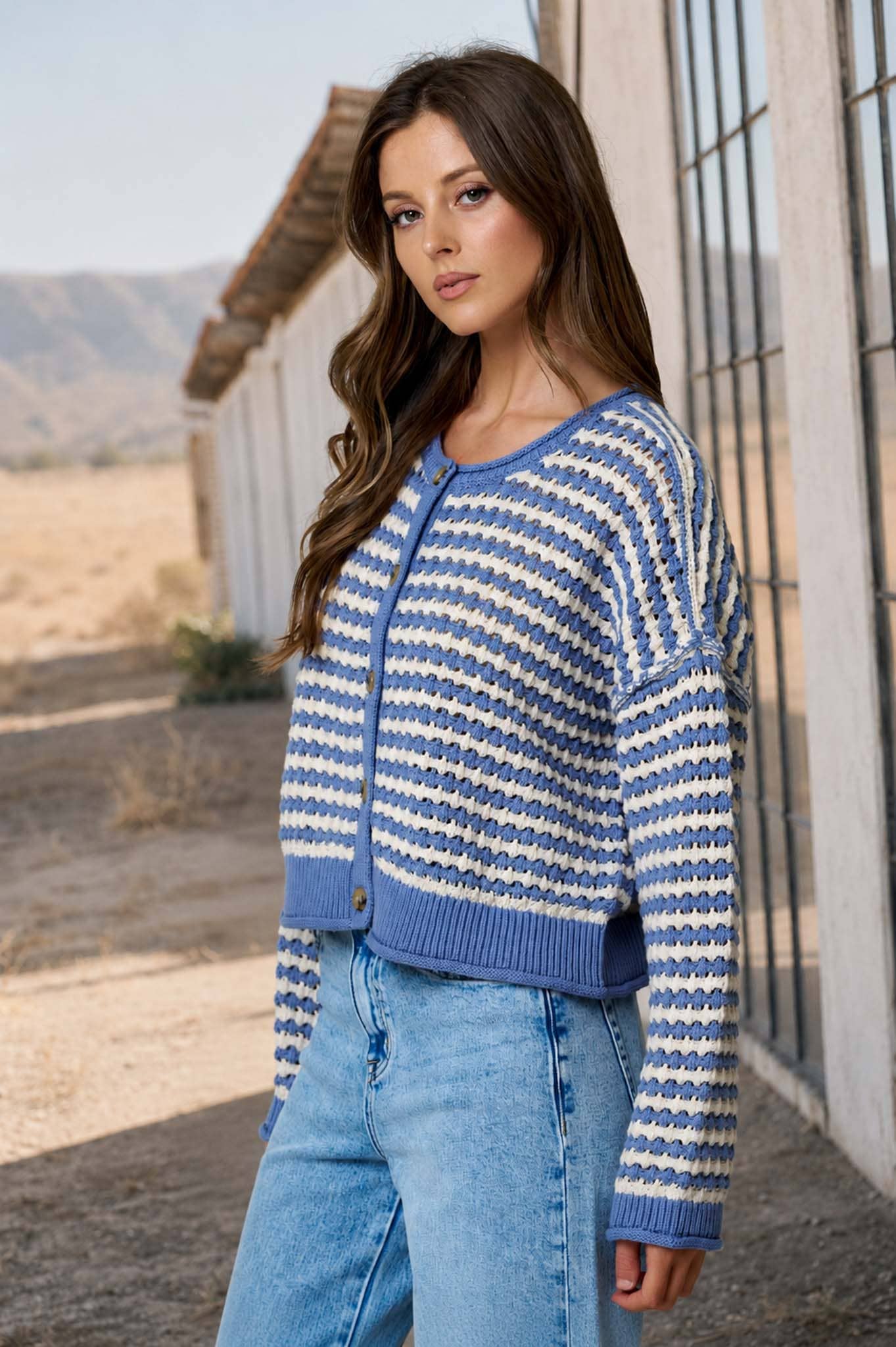 Textured Stripe Crochet Cardigan
