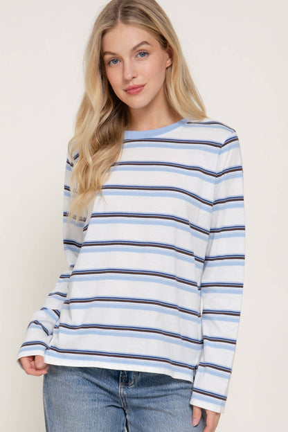 Long Sleeve Multi Striped Knit Jersey Top