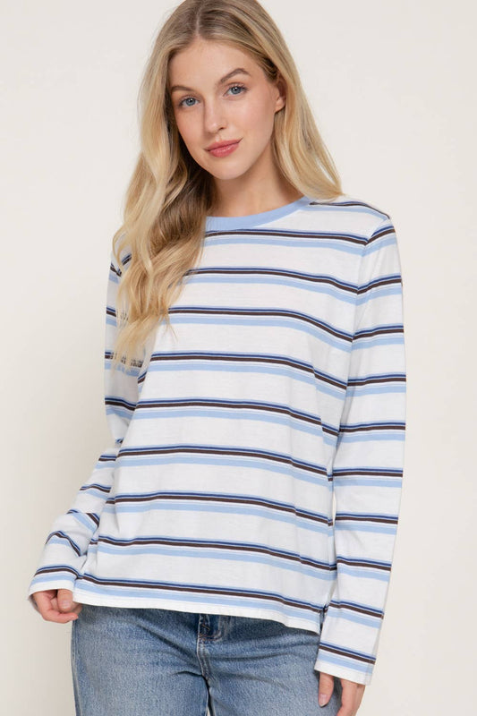 Long Sleeve Multi Striped Knit Jersey Top
