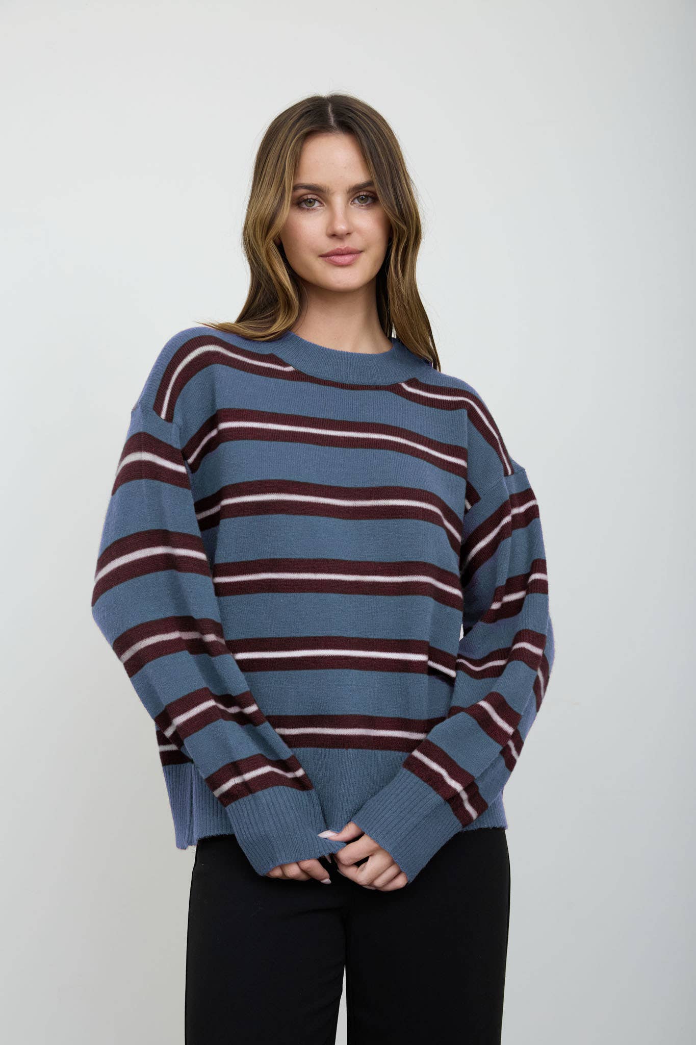 Multi-Color Stripe Crew Neck Relaxed Pullover