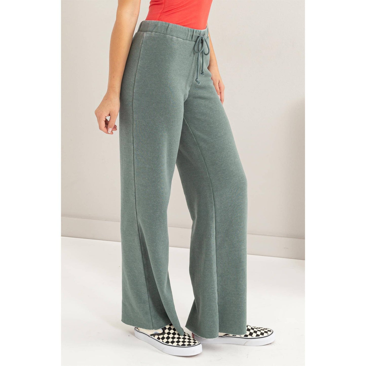 Mid Rise Drawstring Flared Pants