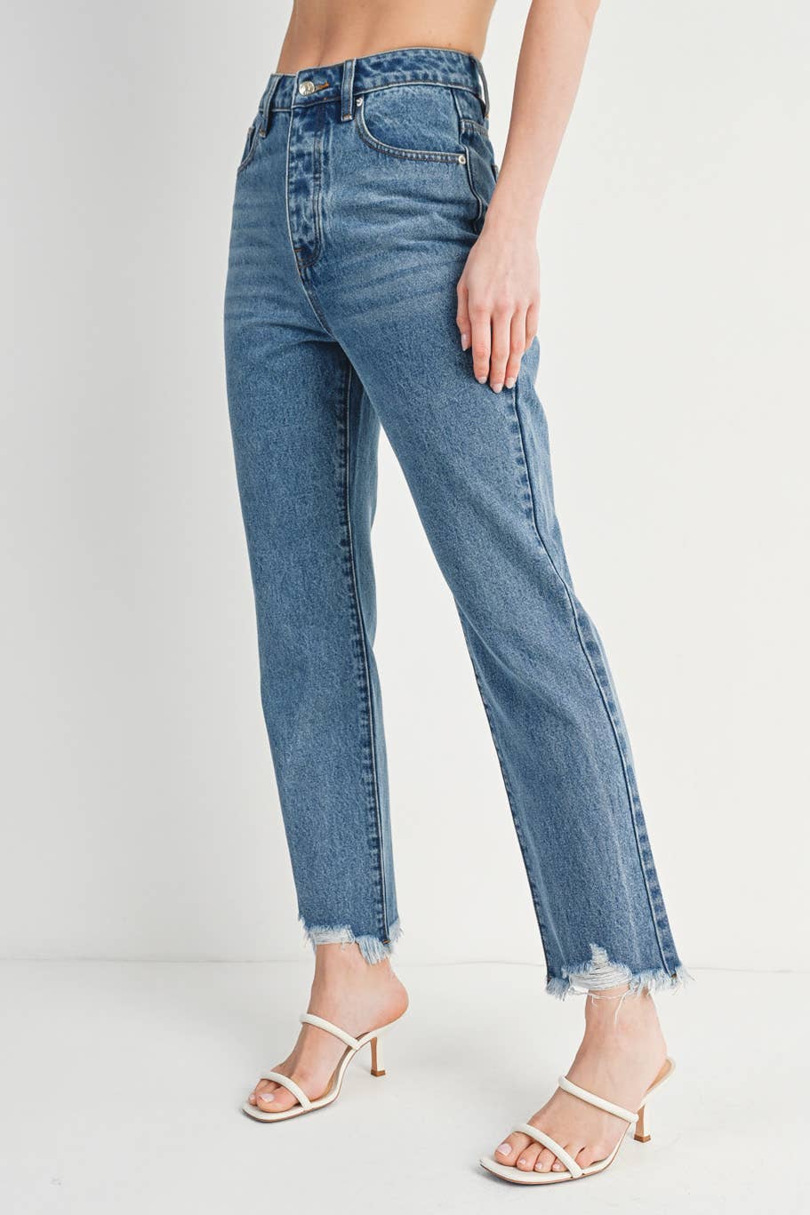High Rise Straight: Leg Distressed Raw Hem
