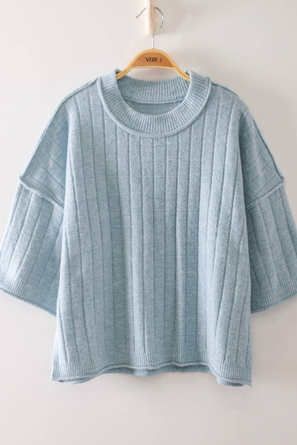 Cropped Length Ribbed Knit Sweater