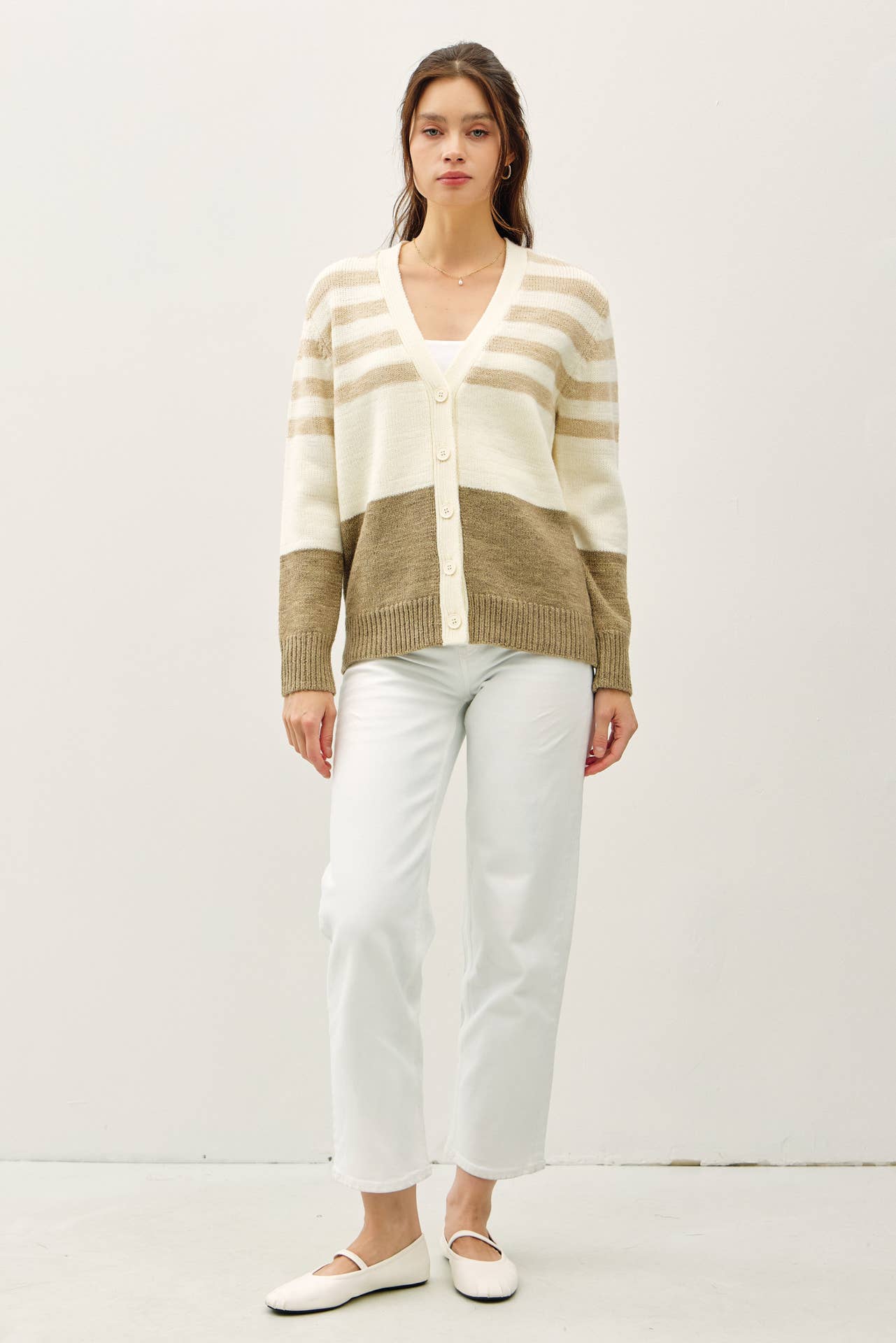 Striped Color Block V-Neck Cardigan