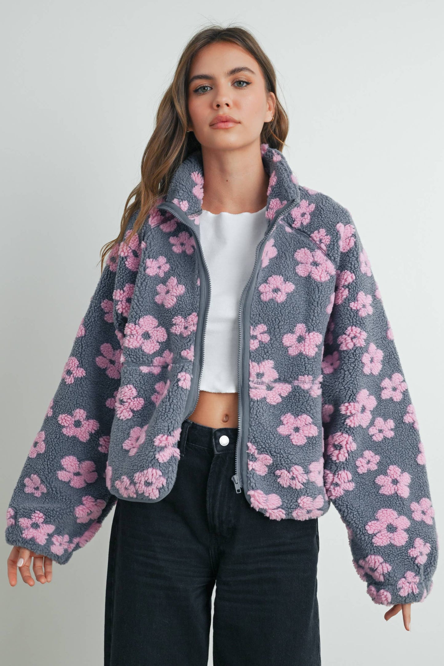 Daisy Flower Pattern Fleece Sherpa
