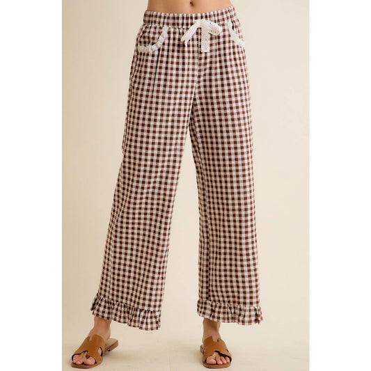 Gingham Ruffled Pull on Pant