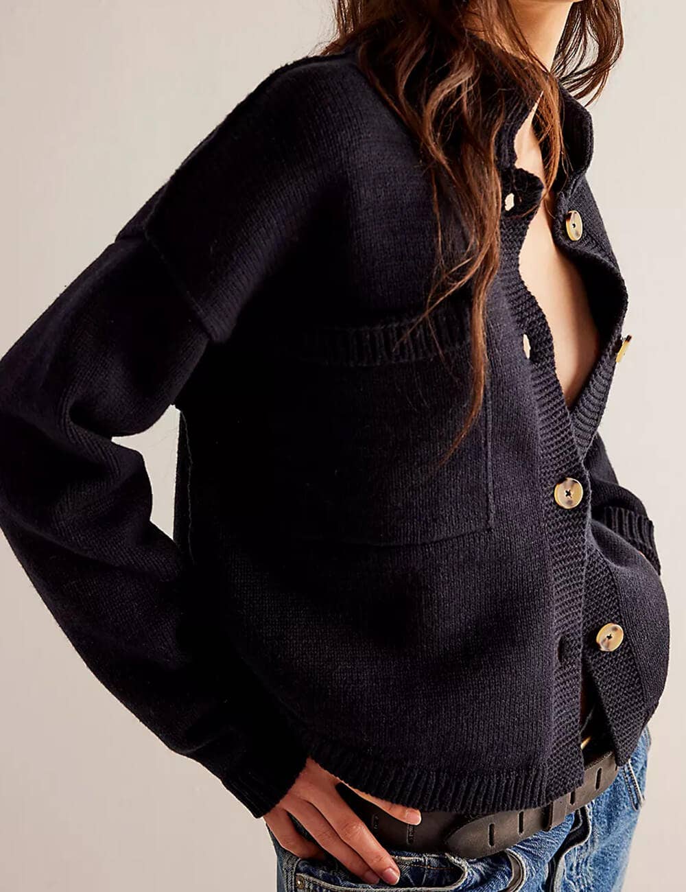 Button Front Dropped Shoulder Cardigan
