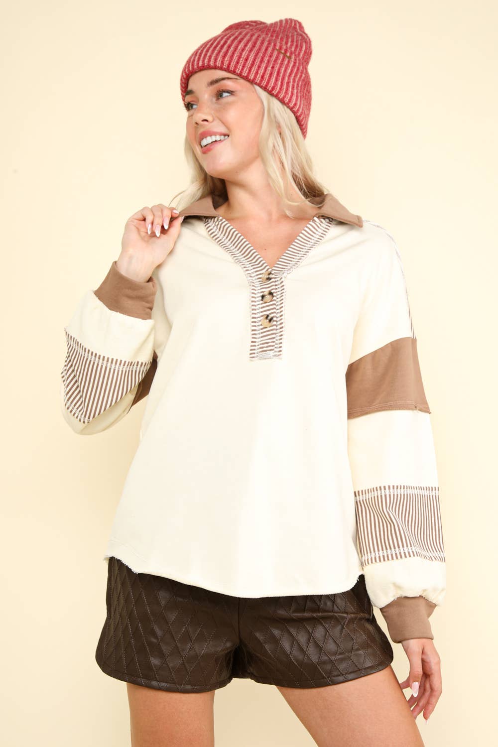 PLUS Color Block Oversized Casual Knit Top