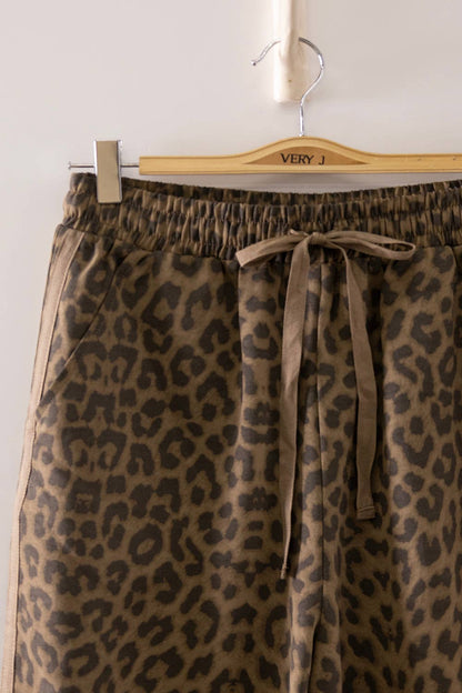 Leopard Printed Cotton Twill Contrast Tape Detail Pants