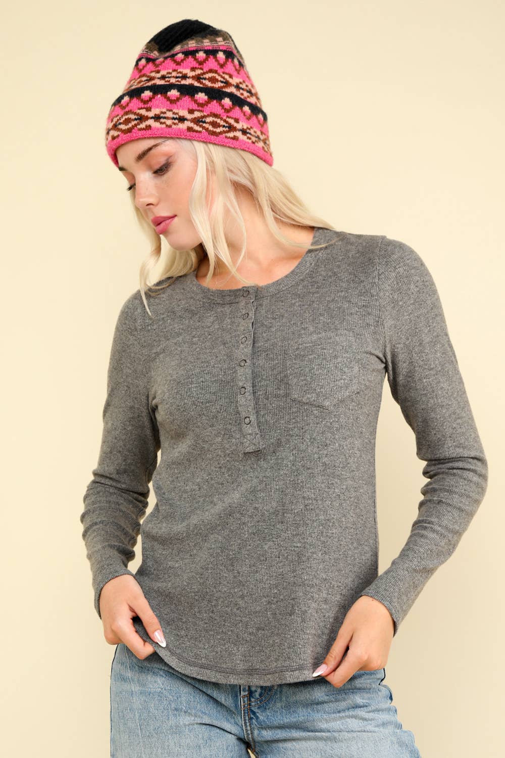 Soft Brushed Solid Knit Casual Top
