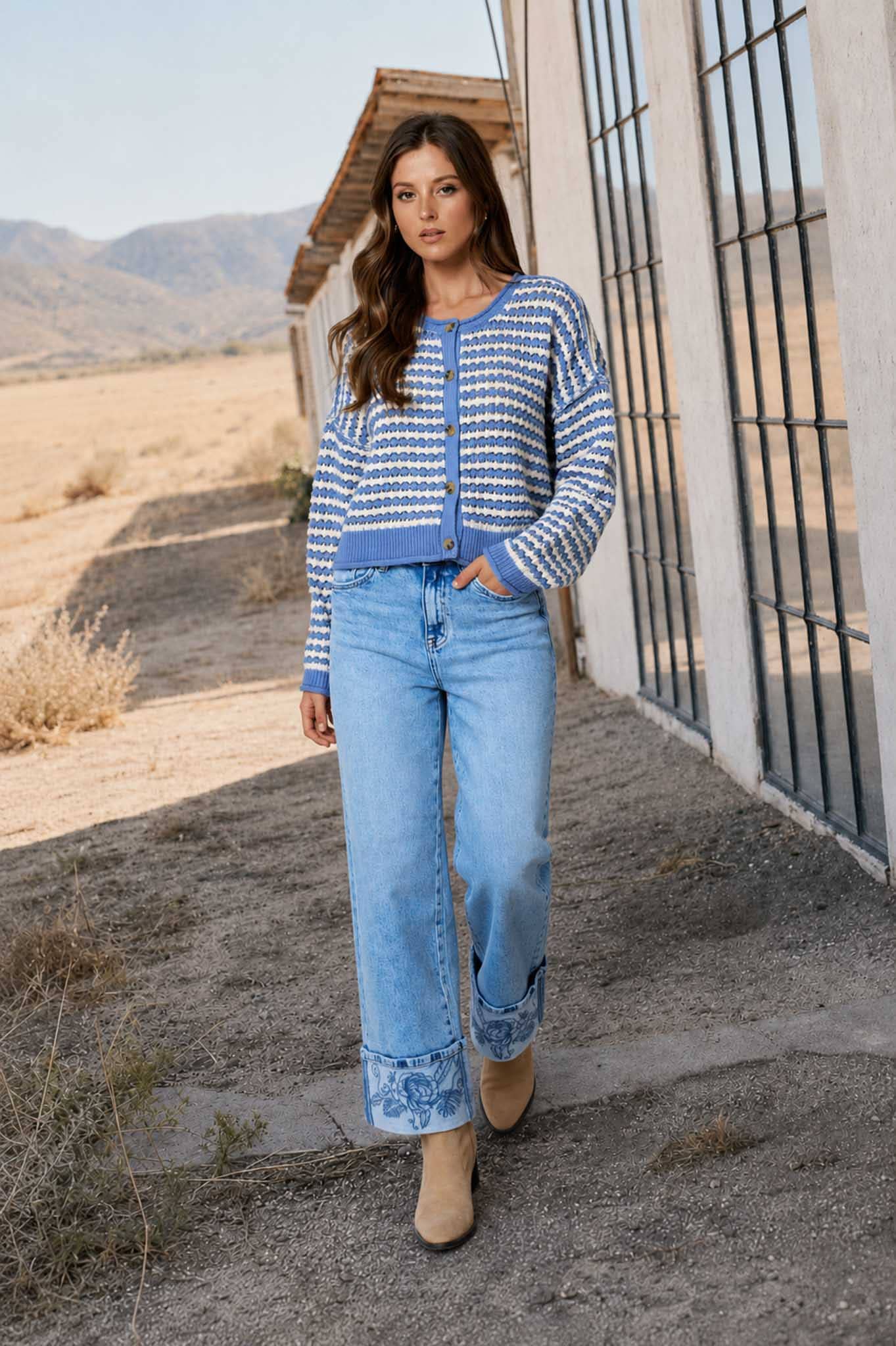 Textured Stripe Crochet Cardigan