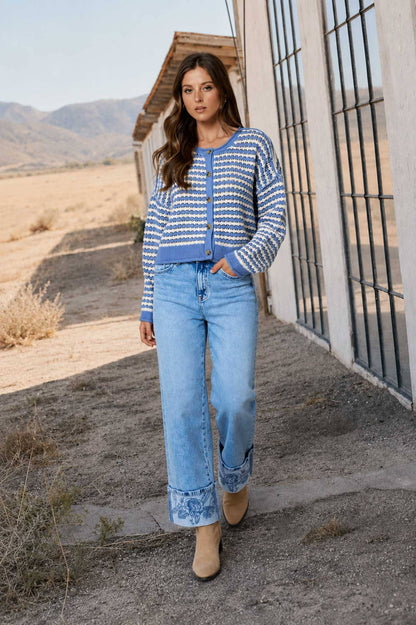 Textured Stripe Crochet Cardigan