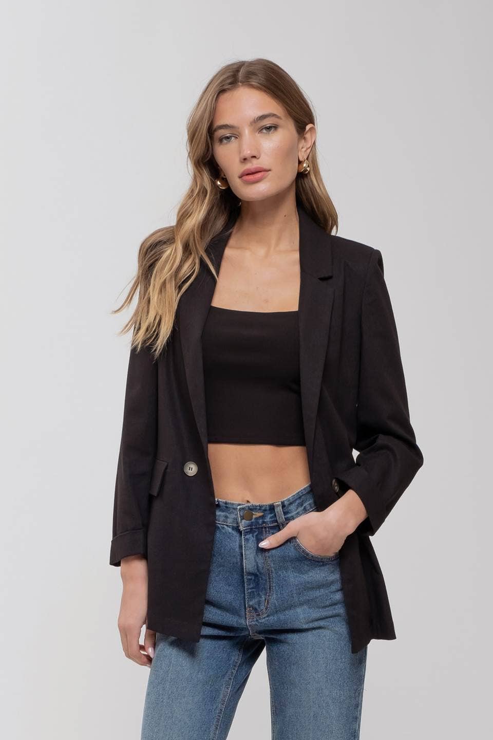 3/4 Cuff Sleeve Collared Blazer