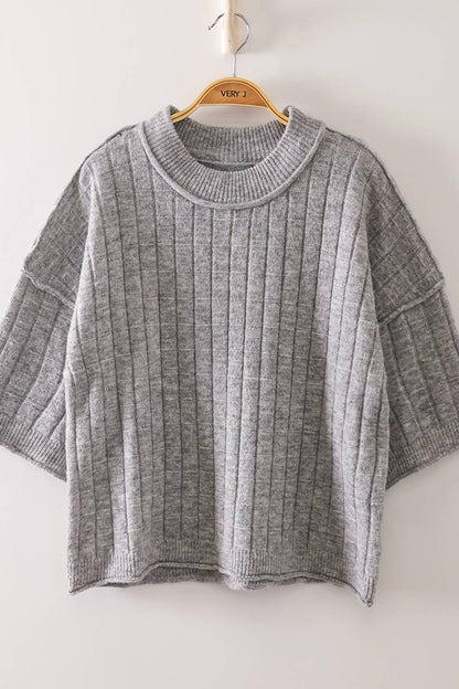 Cropped Length Ribbed Knit Sweater