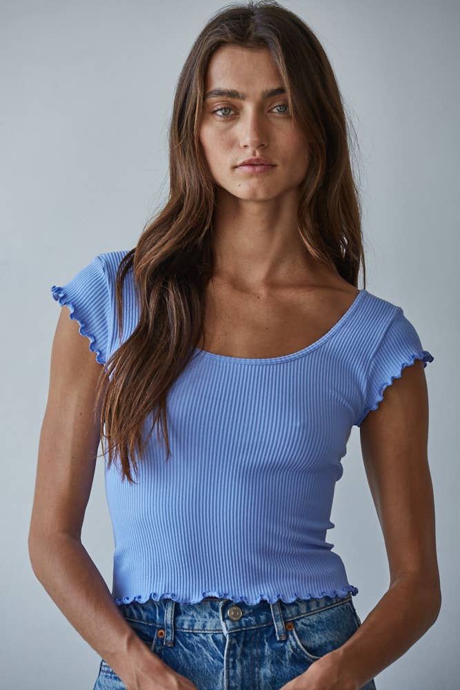 Knit Seamless Ribbed Merrow Detail Crop Top