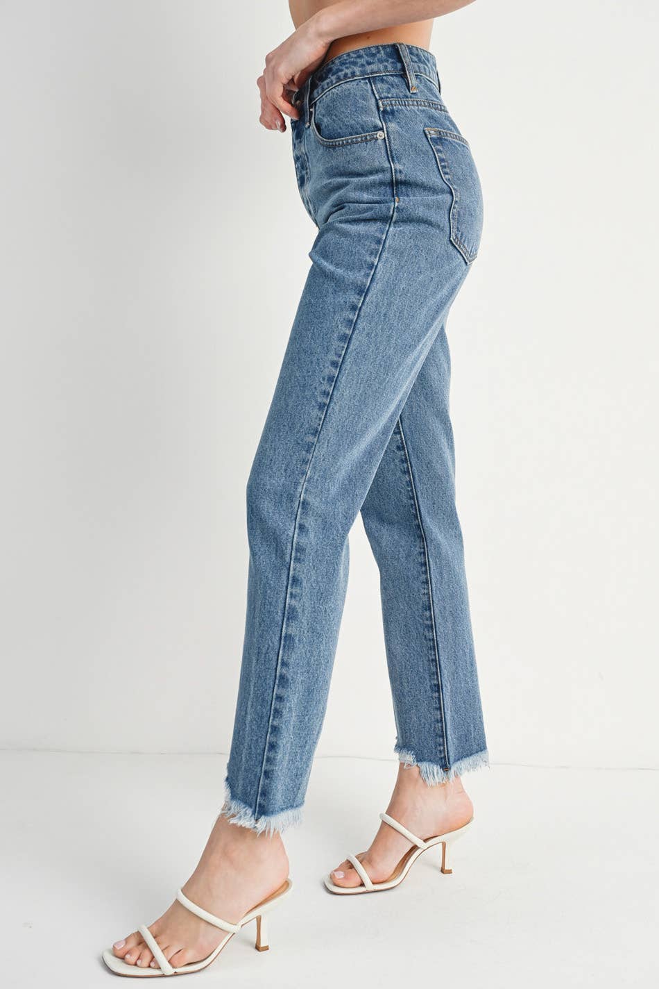 High Rise Straight: Leg Distressed Raw Hem