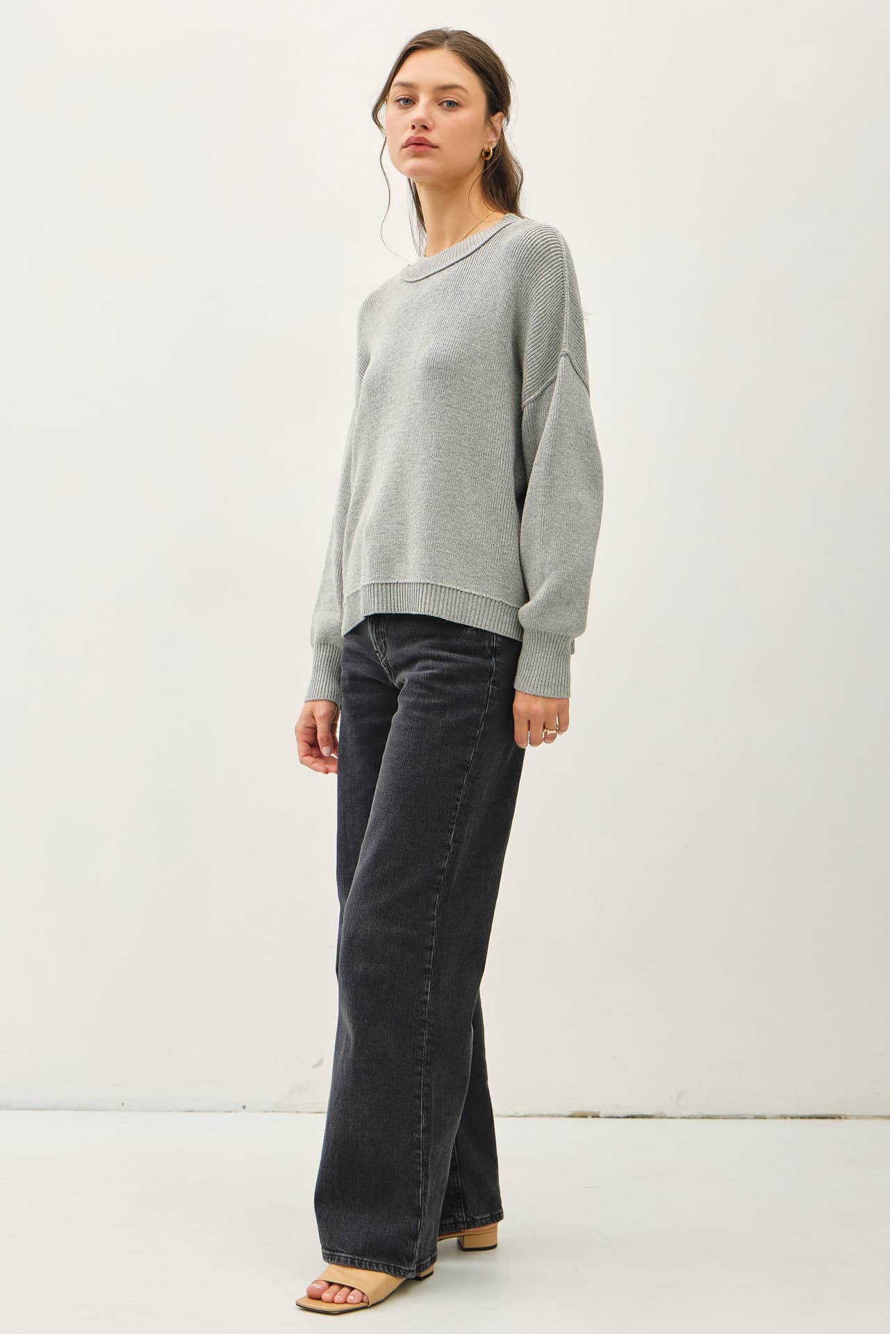 Ribbed Knit Sweater With Raw Seam Details