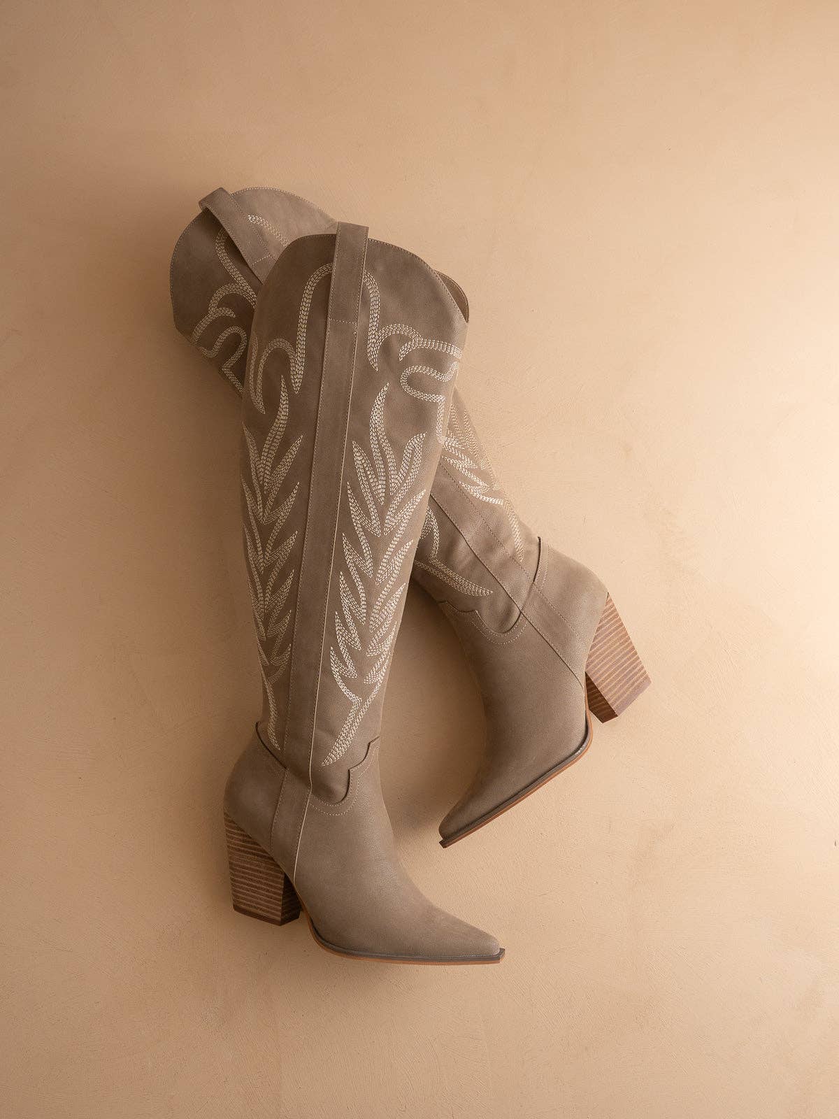 The Bronco | Dark Taupe Knee High Embroidered Cowboy Boot