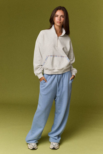 Caroline Plaid Trim Quarter Zip Pullover