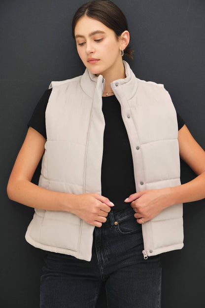 Suede-Like Puffer Vest