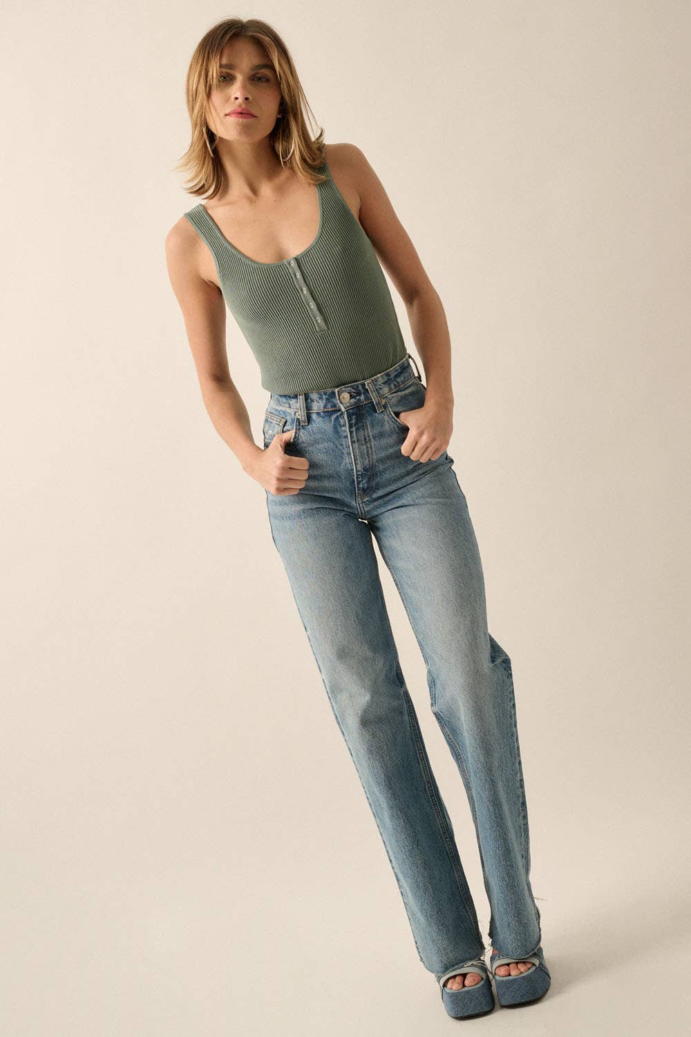 Shaper Fit Scoop Neck Ribbed  Knit Tank Bodysuit