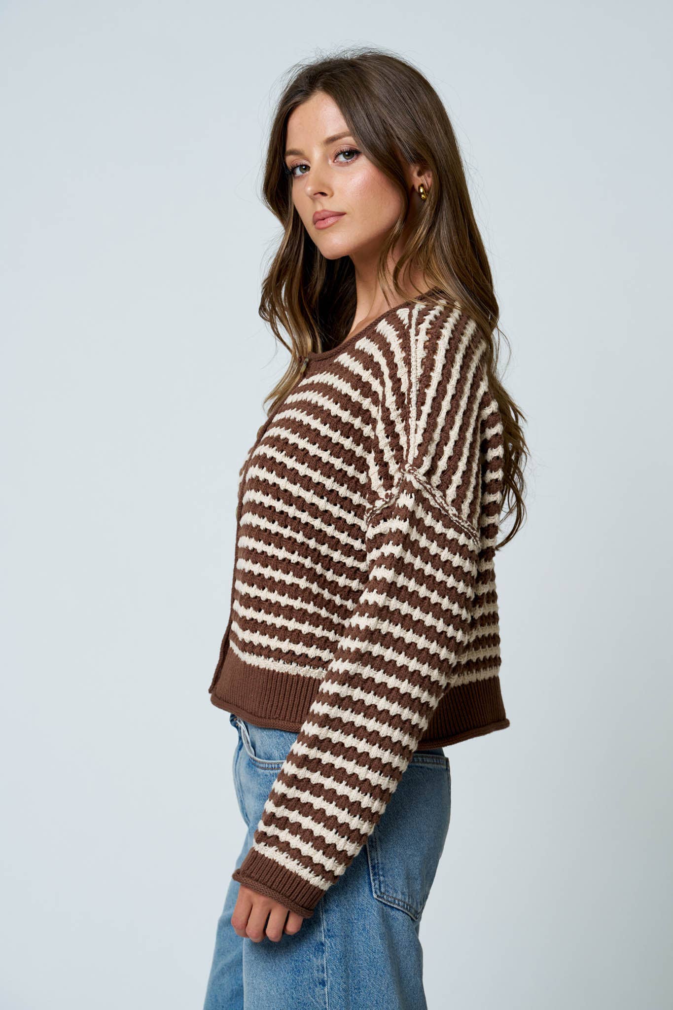 Textured Stripe Crochet Cardigan