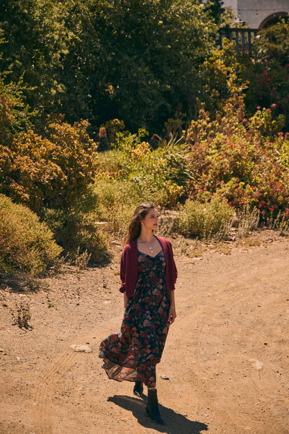 Love Letter To Autumn Floral Crinkled Maxi Smocked Dress