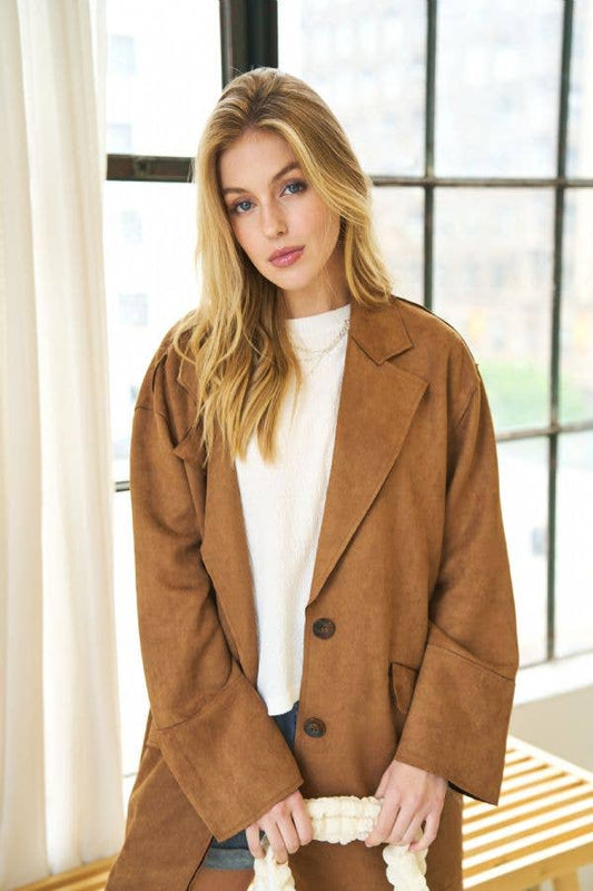 SOLID BUTTON DOWN SIDE POCKETS LOOSE FIT COAT