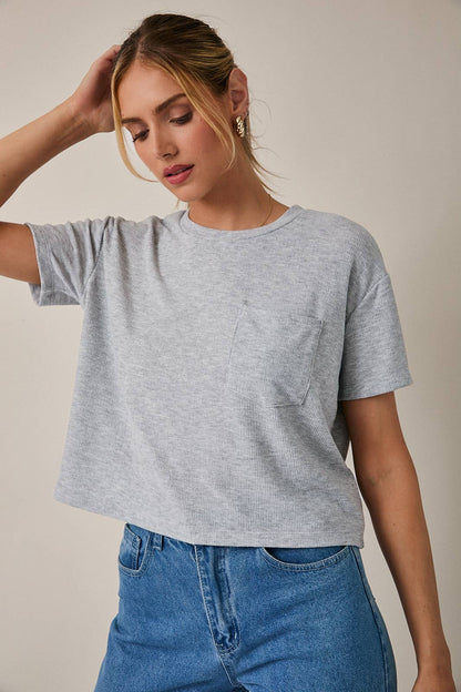 Round Neck Short Sleeve Pocket Detail Top