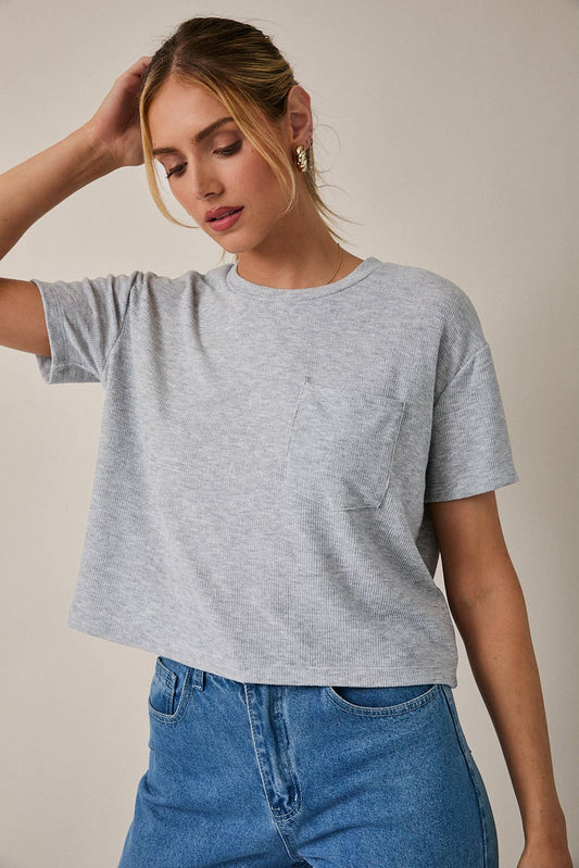 Round Neck Short Sleeve Pocket Detail Top