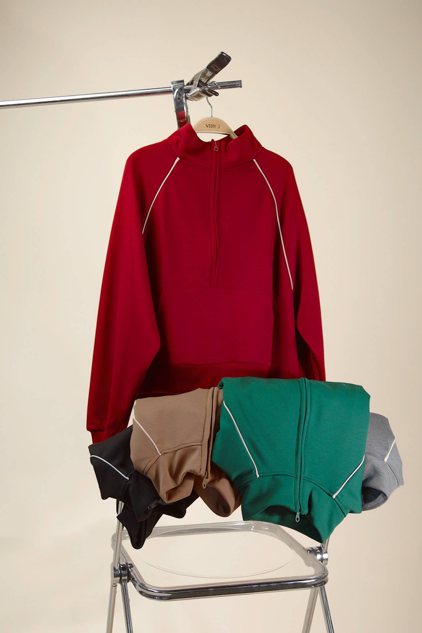 Half Zip Up Piping Detail Knit Casual Top