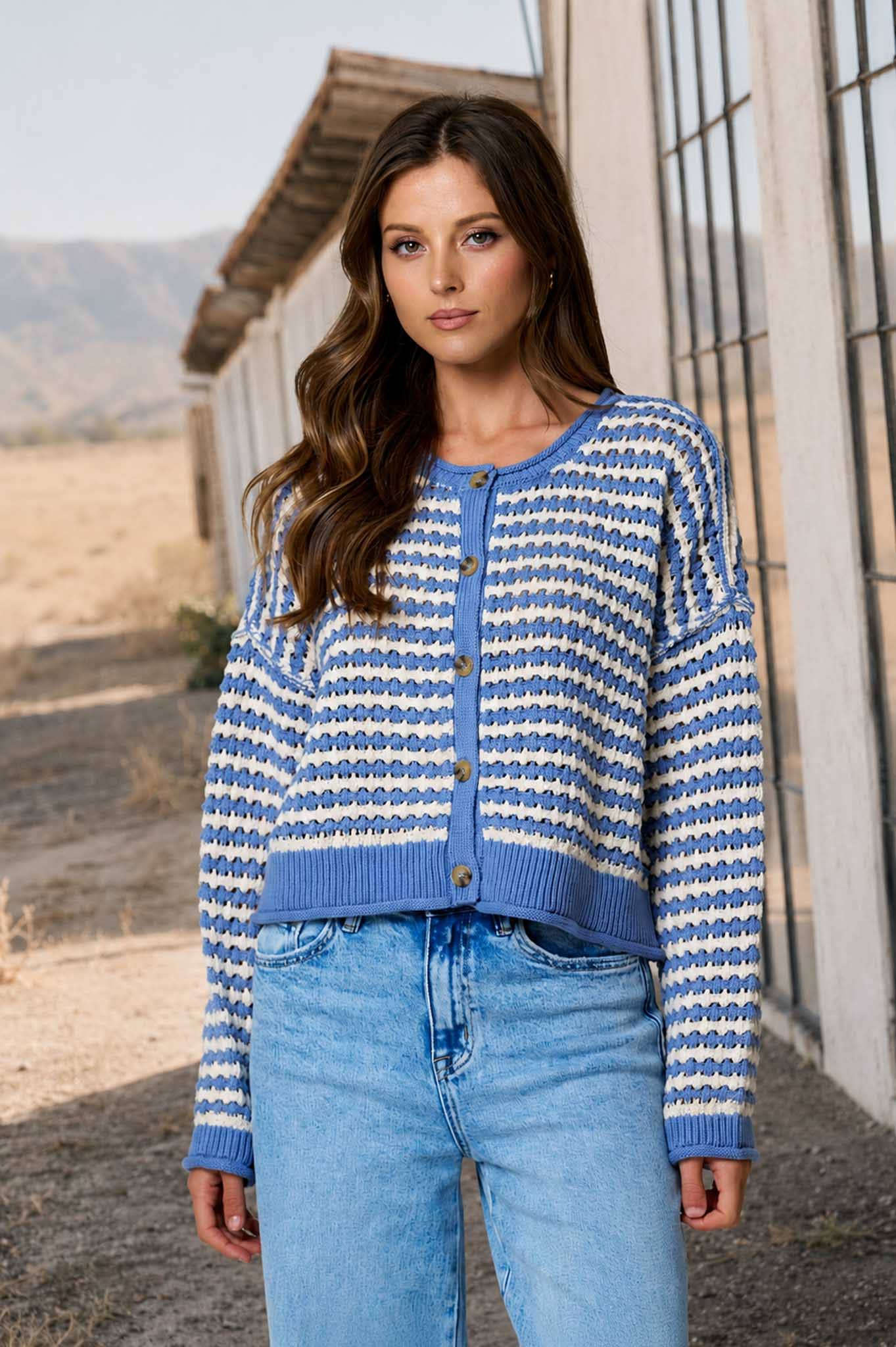 Textured Stripe Crochet Cardigan
