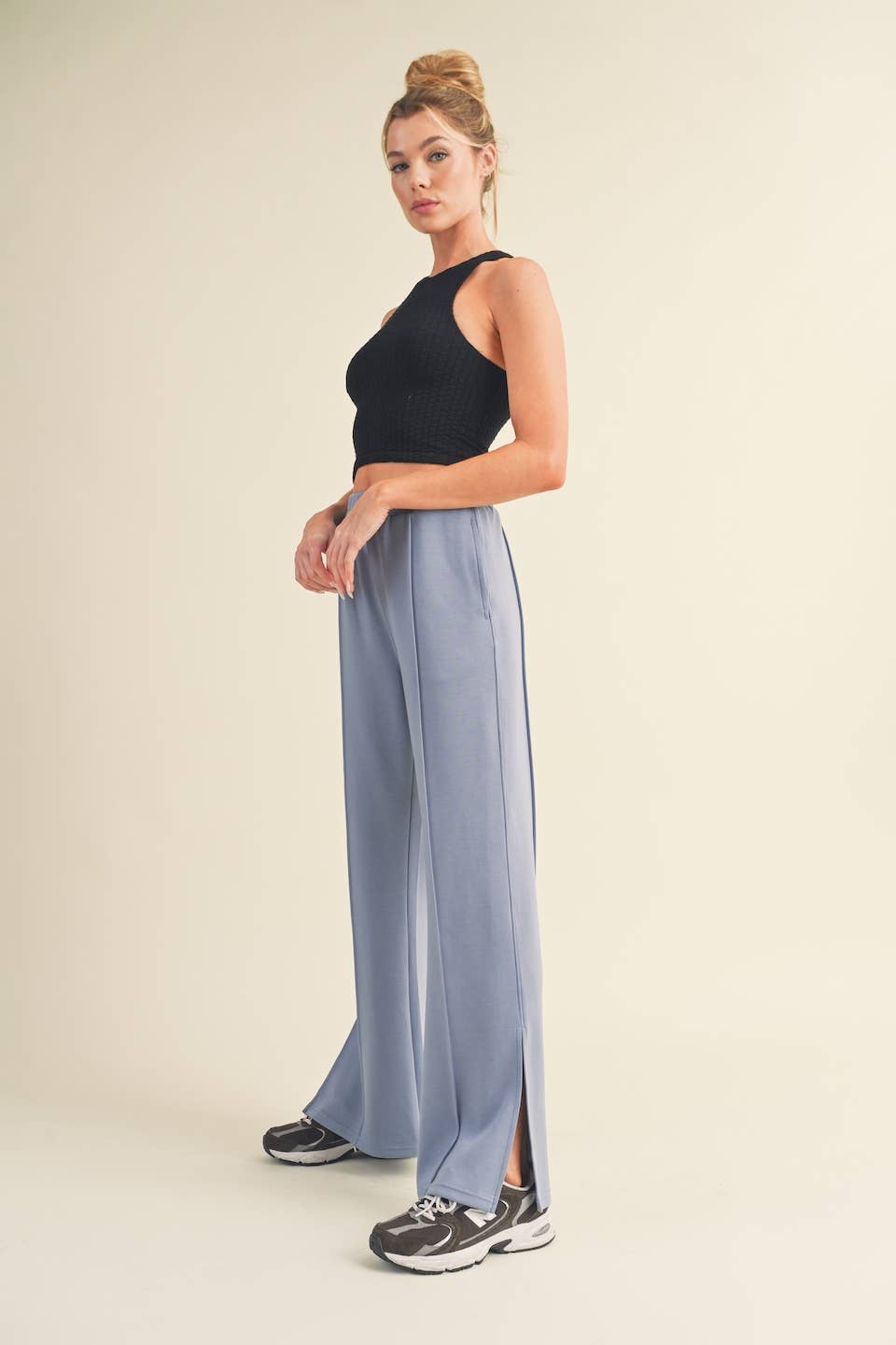 Wide Leg Scuba Pants with Side Slit