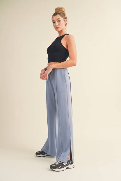 Wide Leg Scuba Pants with Side Slit