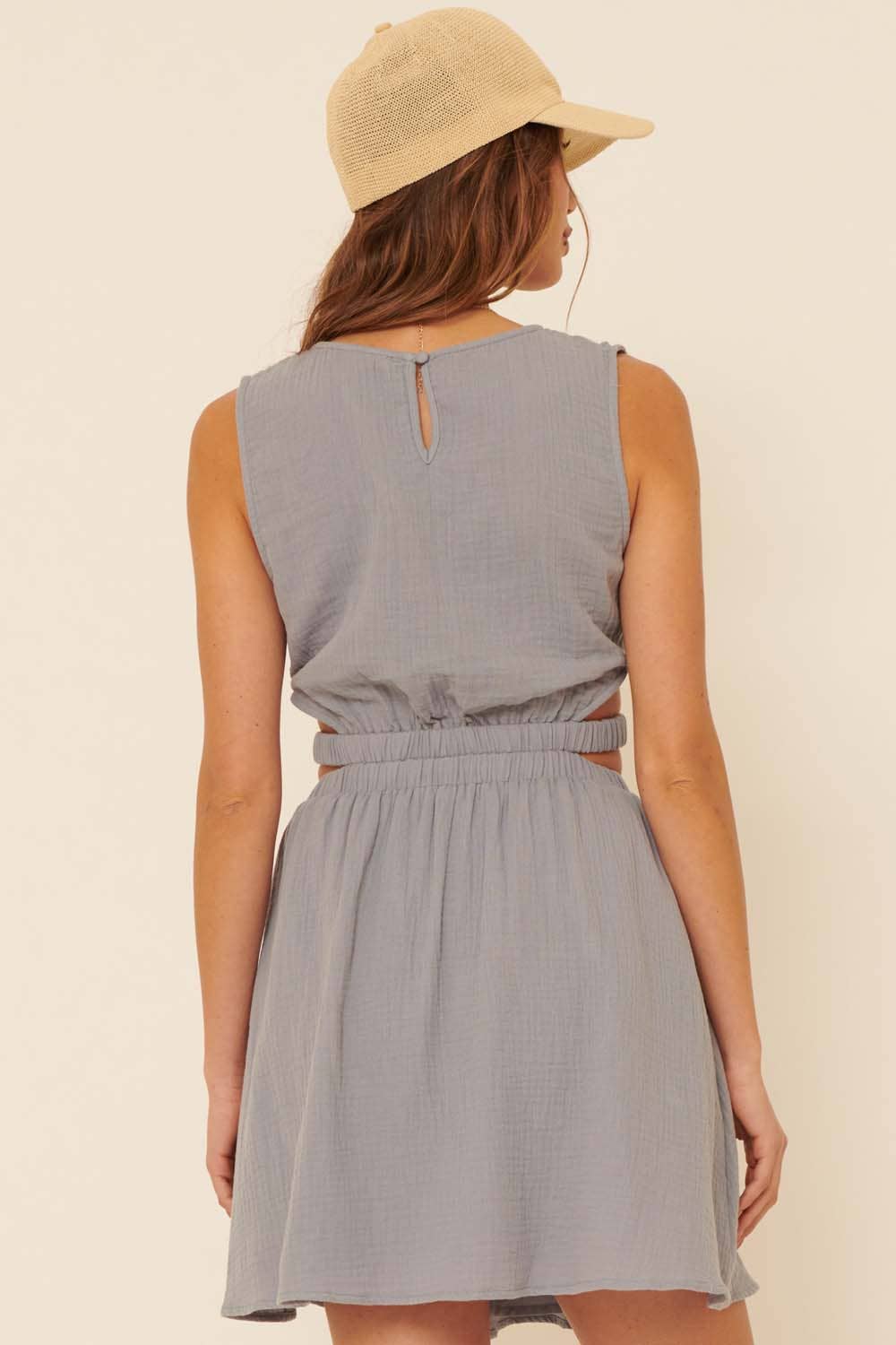 Solid Surplice Front Cutout Sleeveless Mini Dress