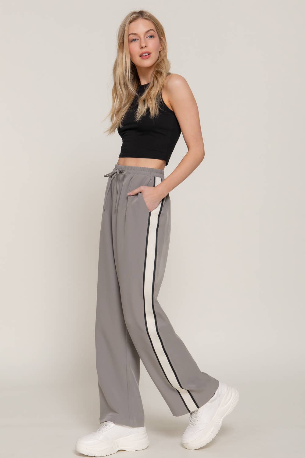 Side Stripe Straight Long Woven Pants