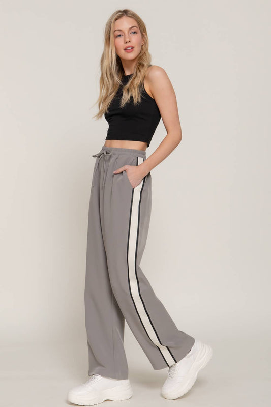 Side Stripe Straight Long Woven Pants