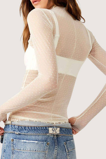 Sheer Turtleneck Long Sleeve Blouse