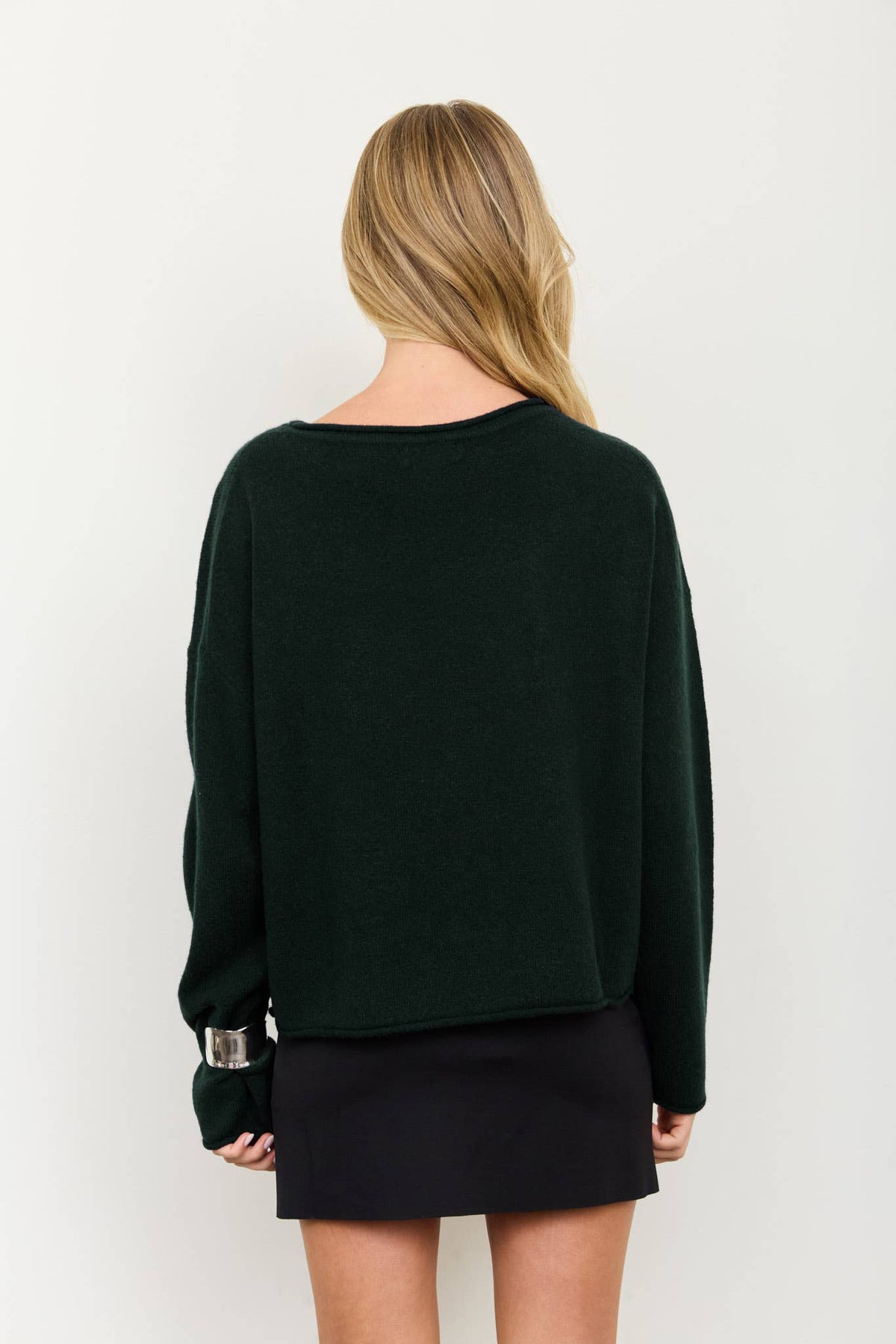 Center Seam Rolled Neck Knit Sweater