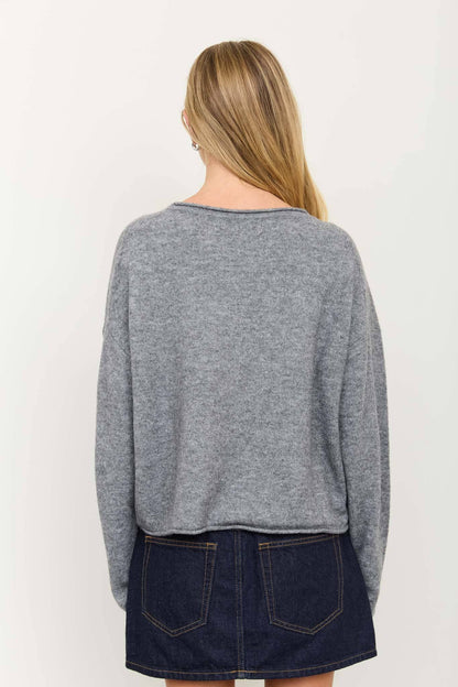 Center Seam Rolled Neck Knit Sweater