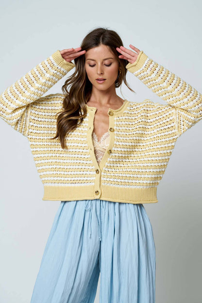Textured Stripe Crochet Cardigan