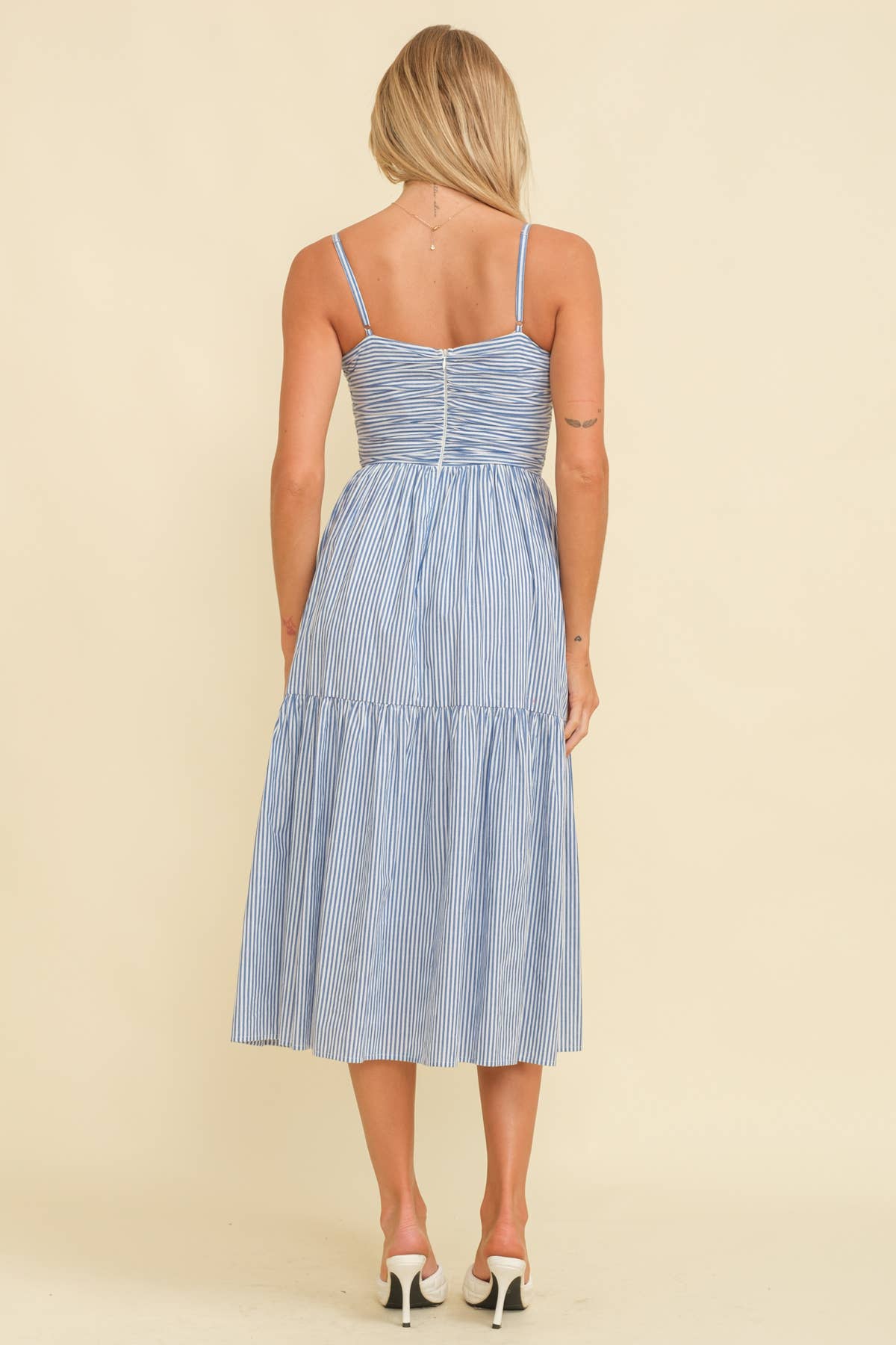 Striped Sweetheart Cami Strap Tiered Dress